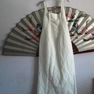 White linen open back dress
